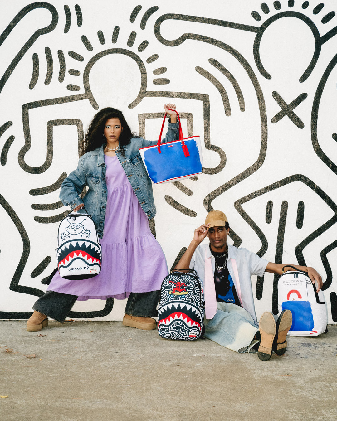 KEITH HARING BIG BLUE PURSE ART BACKPACK - Image 14