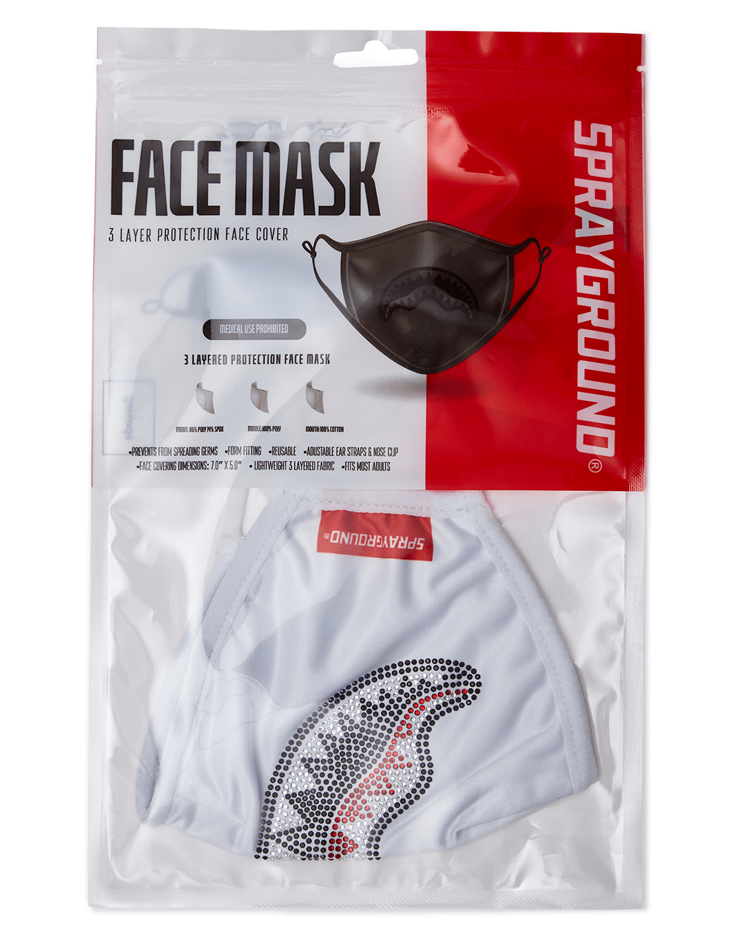 TRINITY DIAMOND SHARK (WHT) POLYESTER FACE MASK - Image 7
