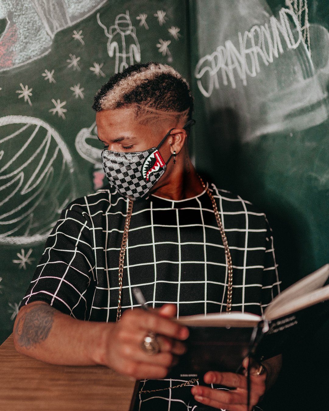SHARKS IN PARIS (GRAY) VEGAN LEATHER FACE MASK - Image 6